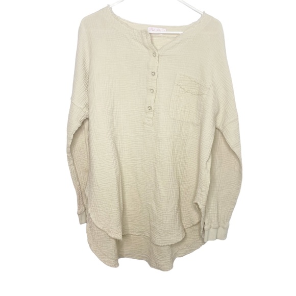Pink Lily knit waffle knit gauzy shirt tan cream size XL k - Picture 3 of 6